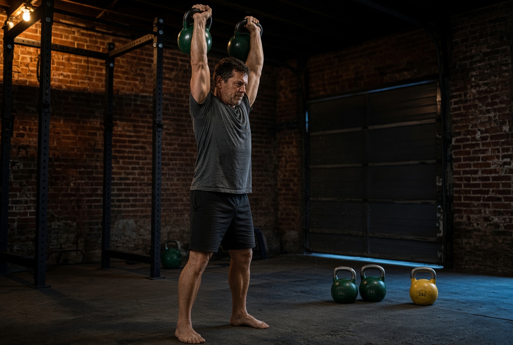 Kettlebell training in a garage gym